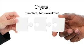  Presentation with holding puzzle pieces - Cool new slides with white female and black male backdrop and a white colored foreground
