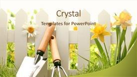  Presentation with garden tools - Cool new PPT layouts with white fence with garden tools backdrop and a cream colored foreground