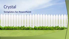  Presentation with white green - PPT theme consisting of white fences on green grass background and a sky blue colored foreground