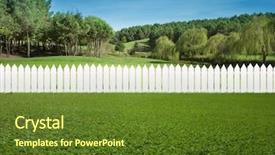  Presentation with art white gray grey - Presentation theme with white fences on green grass background and a tawny brown colored foreground