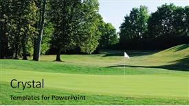  Presentation with golf course - PPT theme with white flag on golf course background and a  colored foreground
