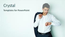  Presentation with animated watch - Slide deck with white formal - portrait of attractive male looking background and a  colored foreground