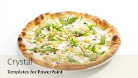  Presentation with blue cheese - Beautiful slide deck featuring white-four-cheeses-pizza backdrop and a soft green colored foreground