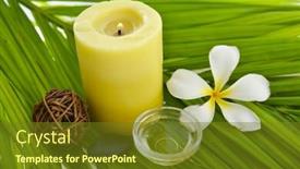  Presentation with palm oil - PPT theme having white-frangipani-and-yellow-candle background and a tawny brown colored foreground