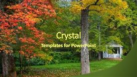  Presentation with green city - PPT theme with white gazebo in vermont park background and a tawny brown colored foreground