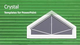  Presentation with geometric construction - Audience pleasing slide deck consisting of white geometric window on green backdrop and a ocean colored foreground