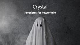  Presentation with ghost - PPT theme consisting of white-ghost-on-gray-background background and a dark gray colored foreground