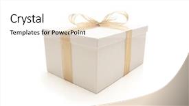  Presentation with gift ribbon - Amazing slides having white gift box with gold backdrop and a white colored foreground