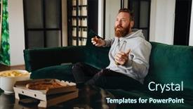  Presentation with living room - PPT theme enhanced with white-ginger-man-holding-beer background and a wine colored foreground