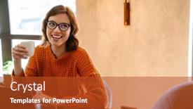  Presentation with working woman - Presentation design enhanced with white-ginger-woman-drinking-coffee background and a crimson colored foreground