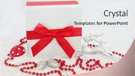  Presentation with pine cone - Audience pleasing PPT layouts consisting of white glitter christmas present with red bow silver reindeer fly agaric mushroom red beads and pine cone bauble decorations on snow background backdrop and a white colored foreground