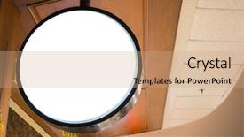  Presentation with thrift shop - Slide set enhanced with white glossy frame - round shop sign mock up background and a coral colored foreground