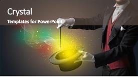  Presentation with magic wand - PPT theme with white glove and magic wand background and a dark gray colored foreground