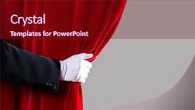  Presentation with red curtain - Beautiful PPT theme featuring white glove open the curtain backdrop and a wine colored foreground