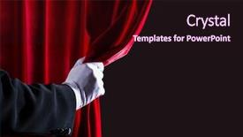  Presentation with waiter hand in white glove - Colorful PPT layouts enhanced with white glove open the curtain backdrop and a wine colored foreground