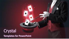  Presentation with magic wand - Colorful PPT theme enhanced with lustrous - magician with white gloves conjuring backdrop and a tawny brown colored foreground
