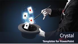  Presentation with conjuring - Colorful presentation enhanced with playing cards from a cylinder backdrop and a tawny brown colored foreground