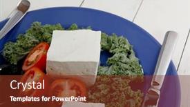  Presentation with blue cheese - Amazing presentation theme having white goat feta cheese with black olives and tomatoes on blue plate over wooden table backdrop and a tawny brown colored foreground