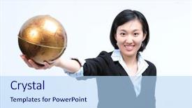  Presentation with career journey timeline - Cool new presentation design with white gold globe - career woman backdrop and a light blue colored foreground