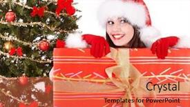  Presentation with girl christmas - Presentation consisting of white gold globe - christmas girl in santa hat background and a  colored foreground