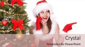  Presentation with girl christmas - Presentation theme having white gold globe - christmas girl in santa hat background and a soft green colored foreground