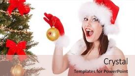  Presentation with baby jesus christmas rustic isolated - Theme consisting of white gold globe - christmas girl in santa hat background and a  colored foreground