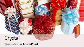  Presentation with group of children in christmas - Colorful presentation theme enhanced with white gold globe - christmas tree and group gift backdrop and a lemonade colored foreground