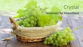  Presentation with table grape - Theme having white grape in basket on garden table background and a mint green colored foreground