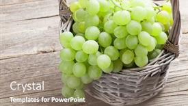  Presentation with table grape - Slide set enhanced with white grape in basket on wooden table background and a gray colored foreground