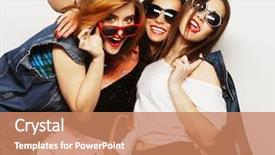  Presentation with mens fashion portrait - Amazing presentation design having girls best friends over gray backdrop and a coral colored foreground