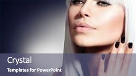  Presentation with makeup fashion model applying lipstick - Slide deck featuring white hair and black nail background and a ocean colored foreground