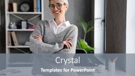  Presentation with camera - Slide deck enhanced with white-haired-smiling-woman-looking background and a gray colored foreground