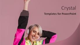  Presentation with purple wall - Audience pleasing presentation consisting of white-haired-woman-listening-music backdrop and a coral colored foreground