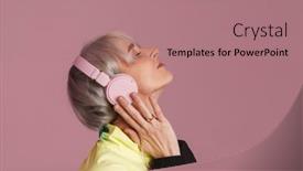  Presentation with purple wall - Presentation design with white-haired-young-woman-listening background and a coral colored foreground
