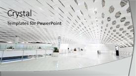  Presentation with airport construction - Slide deck with white hall at airport public background and a light gray colored foreground