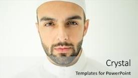  Presentation with arabic - Amazing presentation theme having white hat - arabic young businessman posing backdrop and a  colored foreground