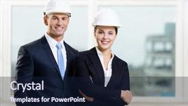  Presentation with buildings engineering construction engineers - Theme enhanced with white hat - portrait of two engineers standing background and a navy blue colored foreground