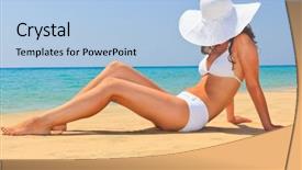  Presentation with sun life insurance - Slide set featuring white hat - young woman enjoy sun background and a  colored foreground