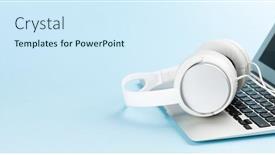  Presentation with blue music - PPT theme with white-headphones-and-laptop-over background and a cool aqua colored foreground