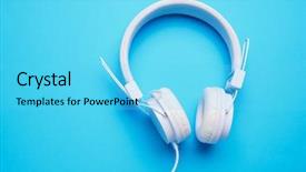  Presentation with headphones - PPT theme having white headphones on blue background background and a light blue colored foreground
