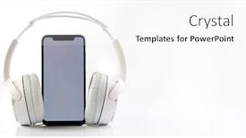  Presentation with music headphones - Colorful PPT layouts enhanced with white-headphones-on-smartphone-music backdrop and a white colored foreground