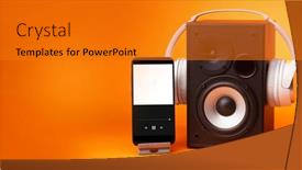  Presentation with music headphones - Presentation design consisting of white-headphones-on-speaker background and a  colored foreground