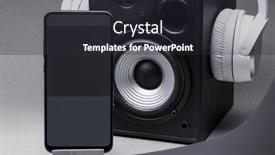  Presentation with music headphones - Slide deck featuring white-headphones-on-speaker background and a dark gray colored foreground