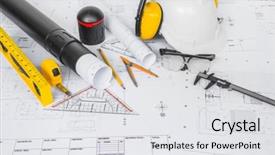  Presentation with solar plant construction - Amazing theme having white helmet and drawing tools backdrop and a  colored foreground