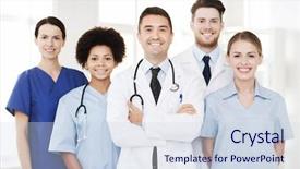  Presentation with modern medicine cardiology concept mixed - Slide deck enhanced with white hispanic job - hospital profession people and medicine background and a sky blue colored foreground