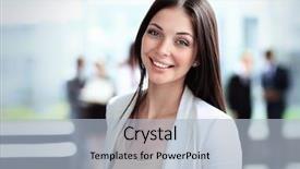  Presentation with young business woman smile show - Presentation theme with white hispanic job - smiling confident business woman background and a light blue colored foreground