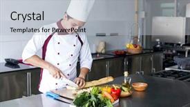  Presentation with chef - Slide deck with white hispanic job - young latin chef background and a light gray colored foreground