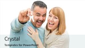  Presentation with white house - Amazing PPT theme having white holding new house keys backdrop and a light blue colored foreground