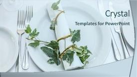  Presentation with white green - Presentation theme featuring white holiday place setting decorated background and a sky blue colored foreground
