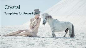  Presentation with bullfighting horse - Slides featuring white horse on a desert background and a sky blue colored foreground